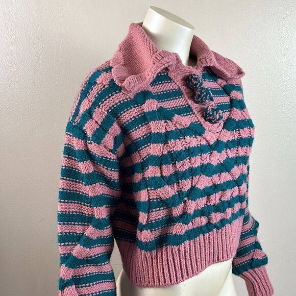 NEW ZARA striped cable knit cropped sweater size small woman’s fall - Picture 4 of 12